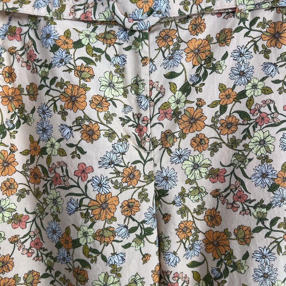Loft Petite Sutton Kick Crop Pants Beige Orange Yellow Floral Woman’s 2P Belt - Picture 4 of 16
